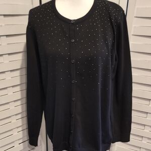 NWT Croft & Barrow Black Embellished Button Down Cardigan Size 1X